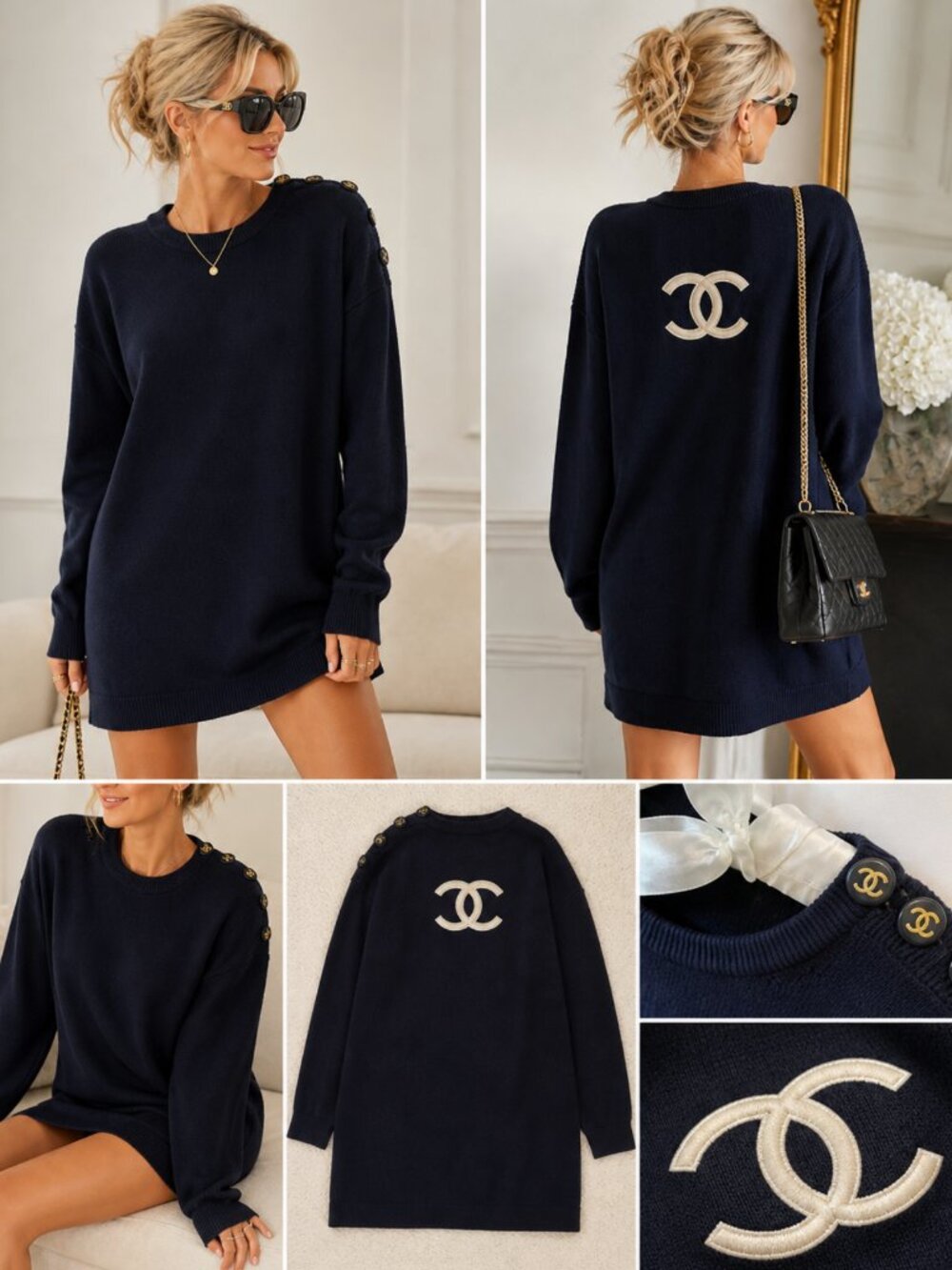 CHANEL Vintage 90s Navy Sweater Dress